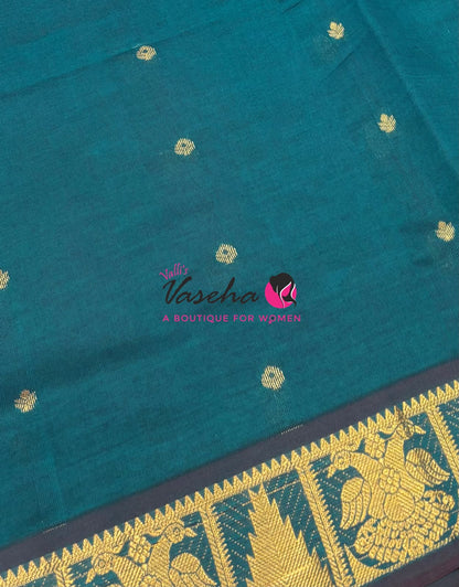 Semi Silk Cotton Saree - Small Zari Butta  - Retta Mayil Border- VVSSC015