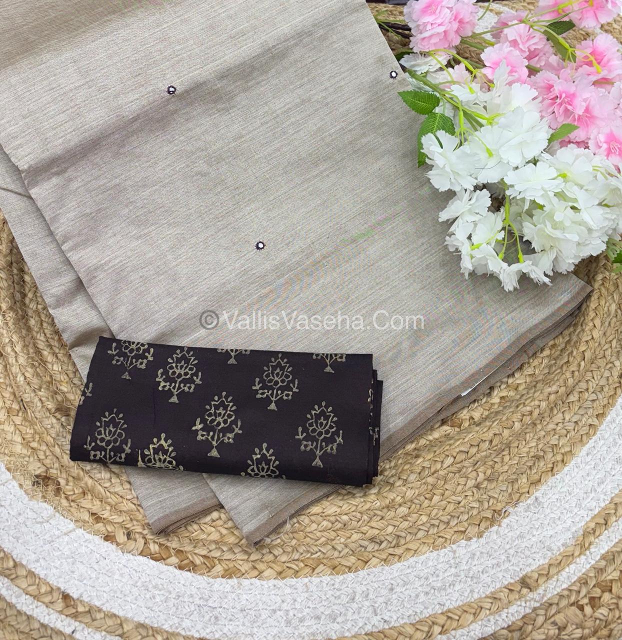 Poly Silk Mixed Cotton - Mirror Work Embroidery - Chiku with Brown - VVPCM001