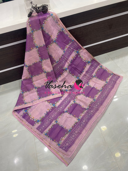 Linen Tissue Saree -  Light & Dark Combo - Lavender  Shade - VVLTS005