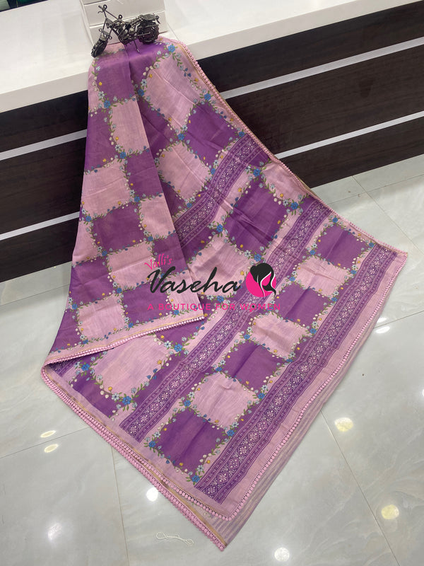 Linen Tissue Saree -  Light & Dark Combo - Lavender  Shade - VVLTS005