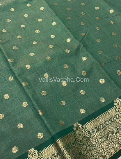 Semi Tussar Silk Saree -  Dark Green shade - VVSTS032
