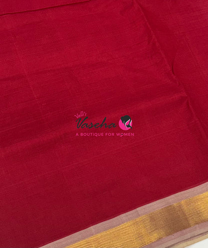 Pure Silk Cotton Sarees - Red With Cream - VVPSC003