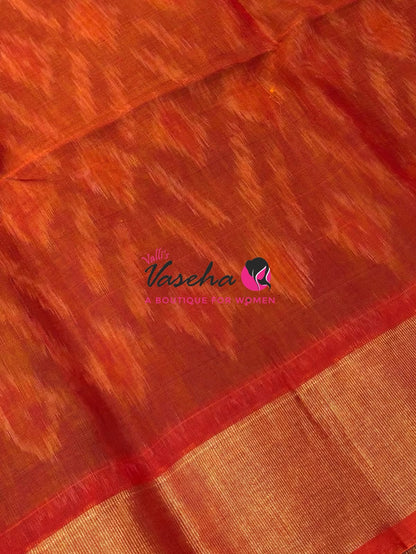 Pochampally Silk Cotton Saree - Double Tone Green & Red Shade - VVPPS001
