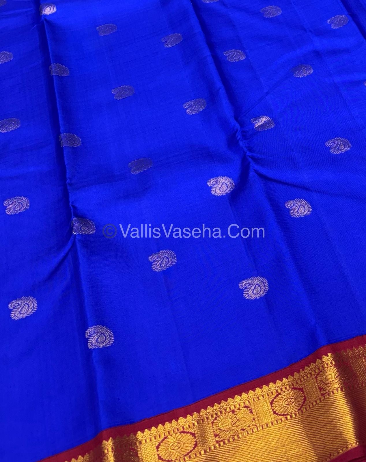 Pure Vintage Korvai Kanchipuram Silk Saree - Blue & Maroon Combo - VVPS006
