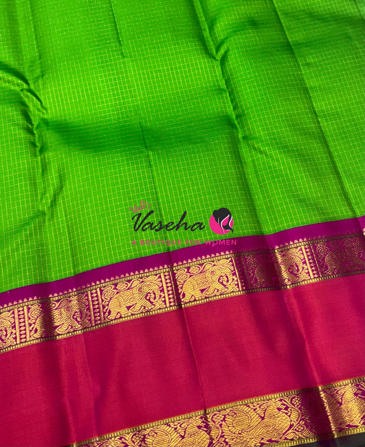Pure Vintage Korvai Kanchipuram Silk Saree - Green With Pink - VVPS071
