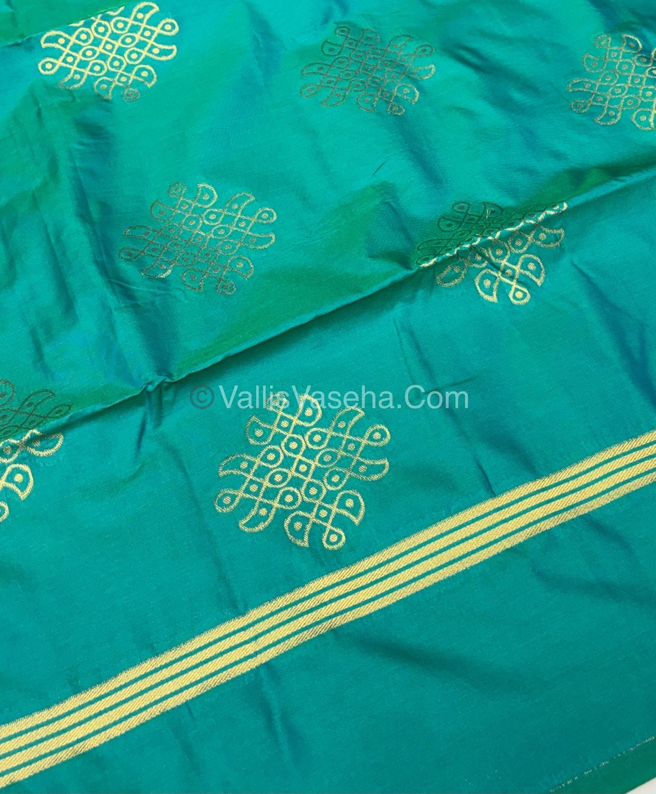 Semi Soft Silk - Kolam Design - Peacock Greenish Blue  Shade -VVSSS029