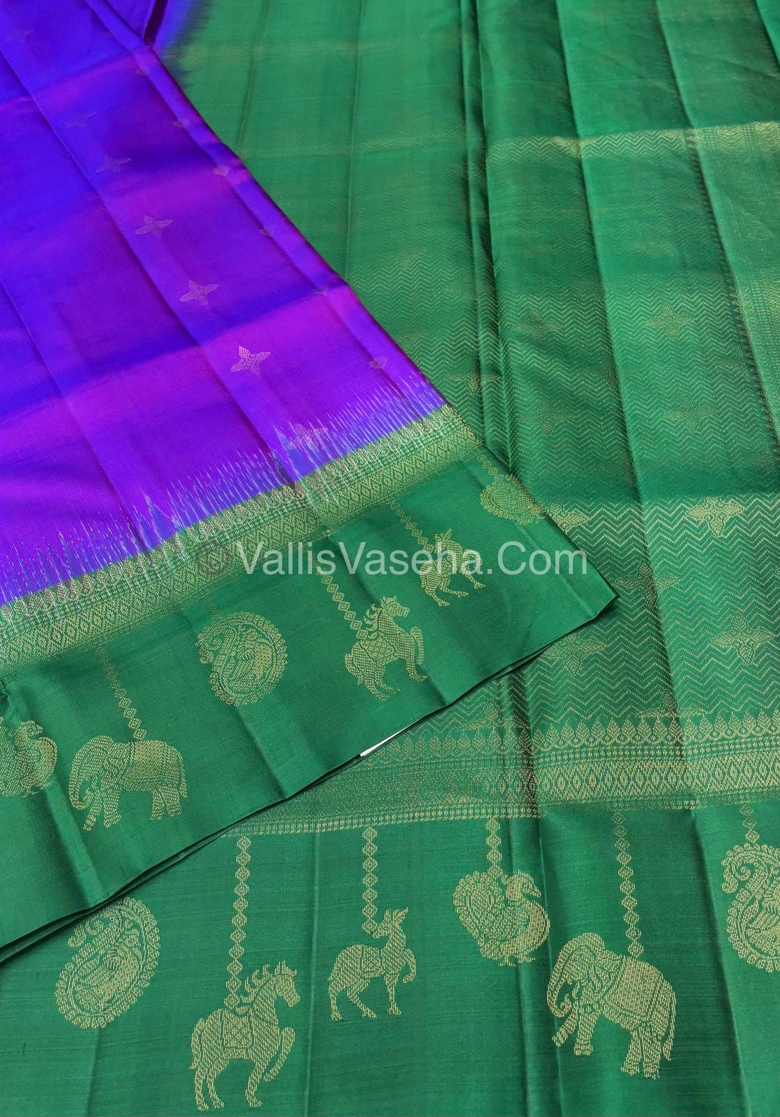 Pure Soft Silk Saree - (Merry-Go-Round Design ) - Purple with Green Shade - VVPSS059