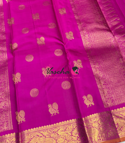 Pure Kanchipuram Silk Saree - Vairavoosi Design  - Purple & Pink Combo - VVPS059