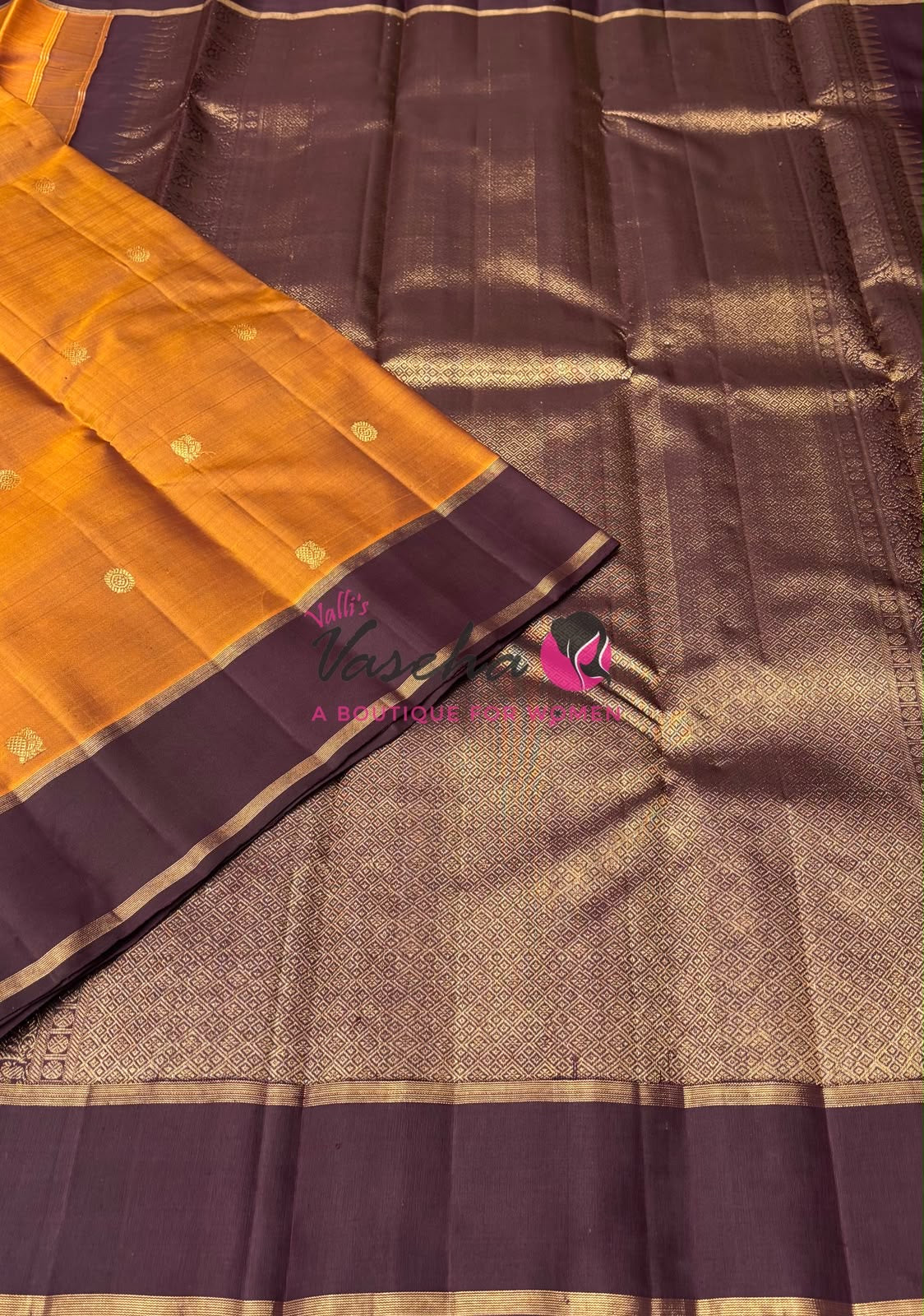 Pure Kanchipuram Silk Saree - Rust Orange With Wine Brown - VVPS051