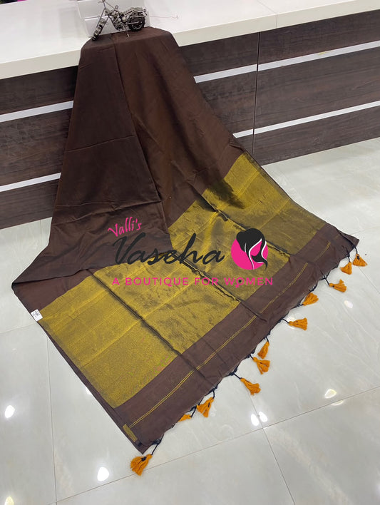 Handloom Cotton Sarees  - Brown Shade - VVKC001