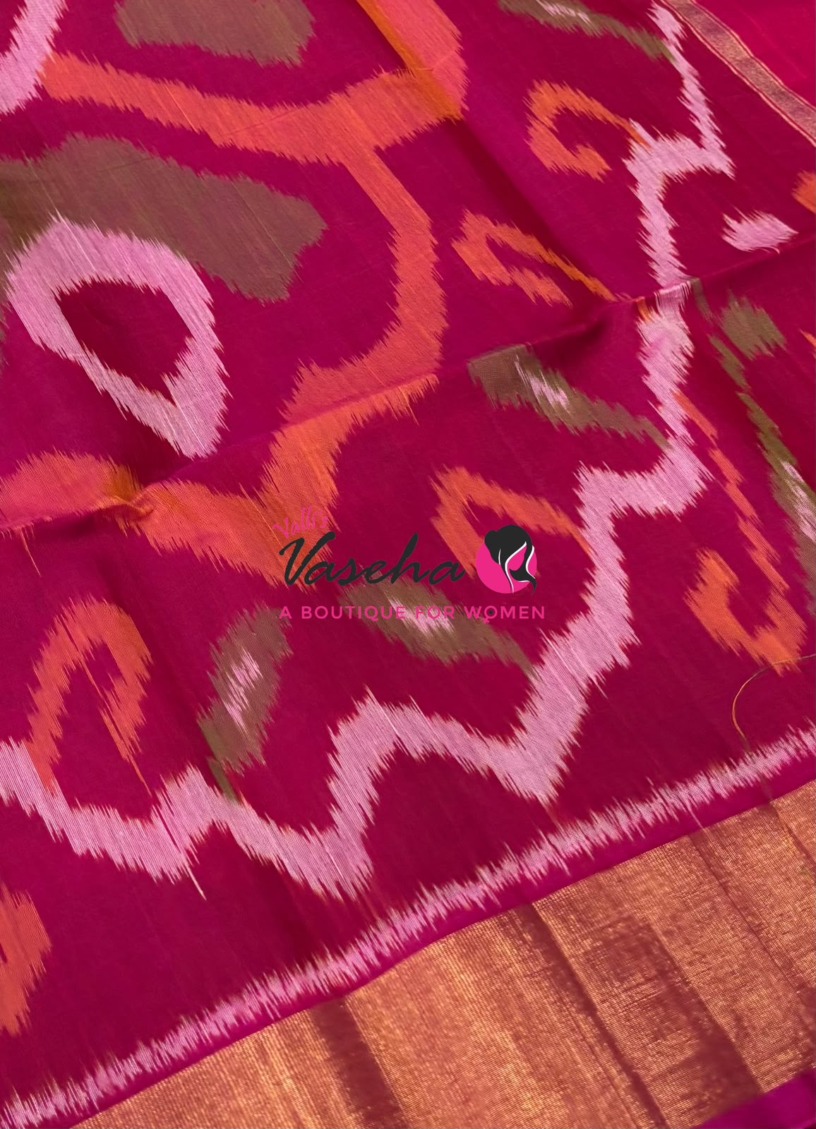 Pochampally Silk Cotton Saree - Green & Pink Shade - VVPPS001