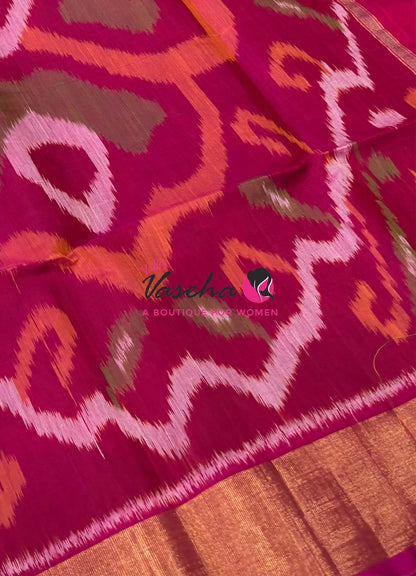 Pochampally Silk Cotton Saree - Green & Pink Shade - VVPPS001
