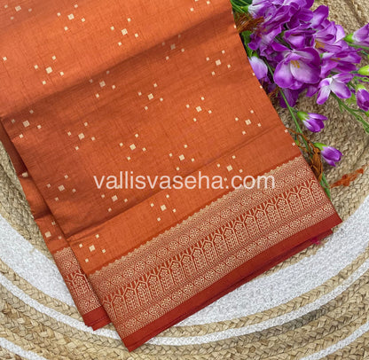 Semi Tussar Silk - Grand Pallu - Rust Orange Shade - VVSTS031