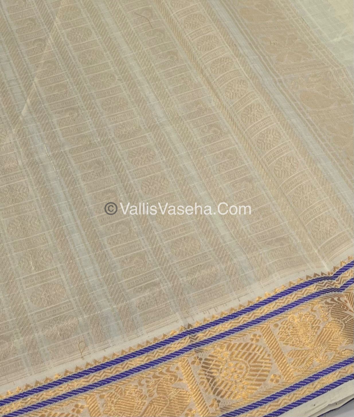 Pure Silk Cotton Saree - Blue  With White - Lakshadeepam Design - VVPLD001
