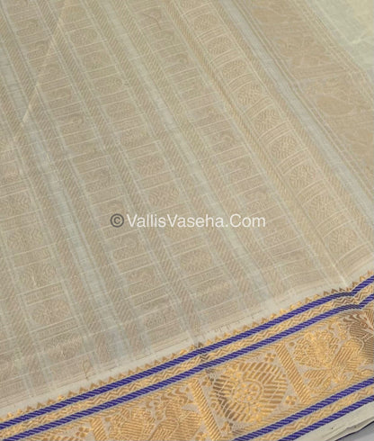 Pure Silk Cotton Saree - Blue  With White - Lakshadeepam Design - VVPLD001