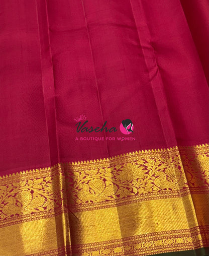 Pure Vintage Korvai Kanchipuram Silk Saree - Mango Yellow With Maroon - VVPS062