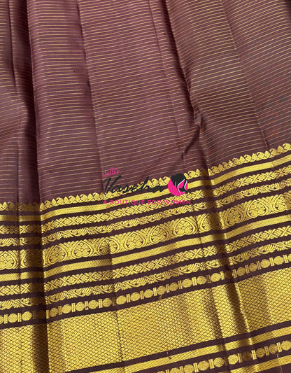 Pure Kanchipuram Silk Saree - Vairavoosi Design  - Green & Brown Combo - VVPS014