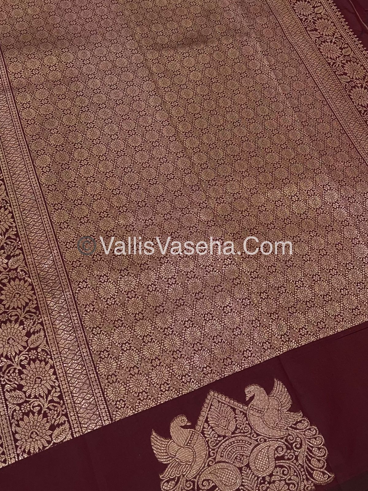 Semi Soft Silk - Peacock & Mango Butta Border - Maroon Shade -VVSSS015