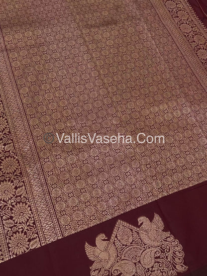 Semi Soft Silk - Peacock & Mango Butta Border - Maroon Shade -VVSSS015