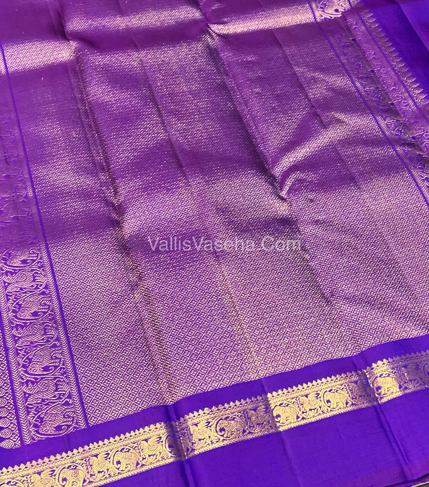 Pure Kanchipuram Silk Saree - Peacock Blue with Purple Combo - VVPS021