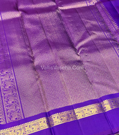 Pure Kanchipuram Silk Saree - Peacock Blue with Purple Combo - VVPS021