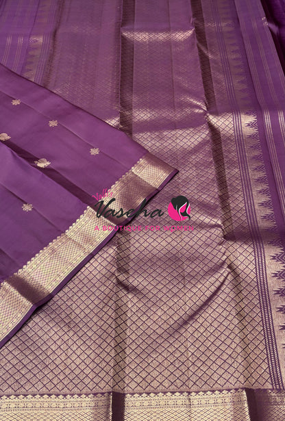 Pure Kanchipuram Silk Saree - Shade Of Purplish Wine - 3 - VVPS093