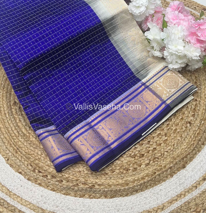 Pure Silk Cotton Saree - Blue  With White - Lakshadeepam Design - VVPLD001