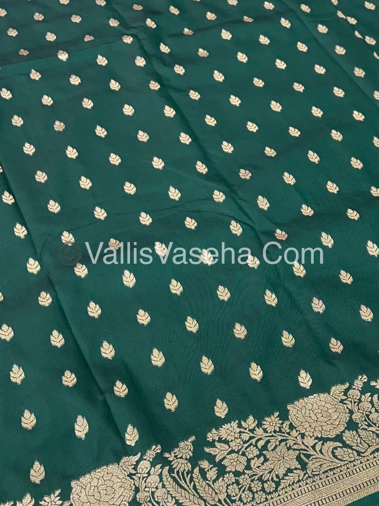 Semi Soft Silk with Border - Green Shade  -VVSSS012