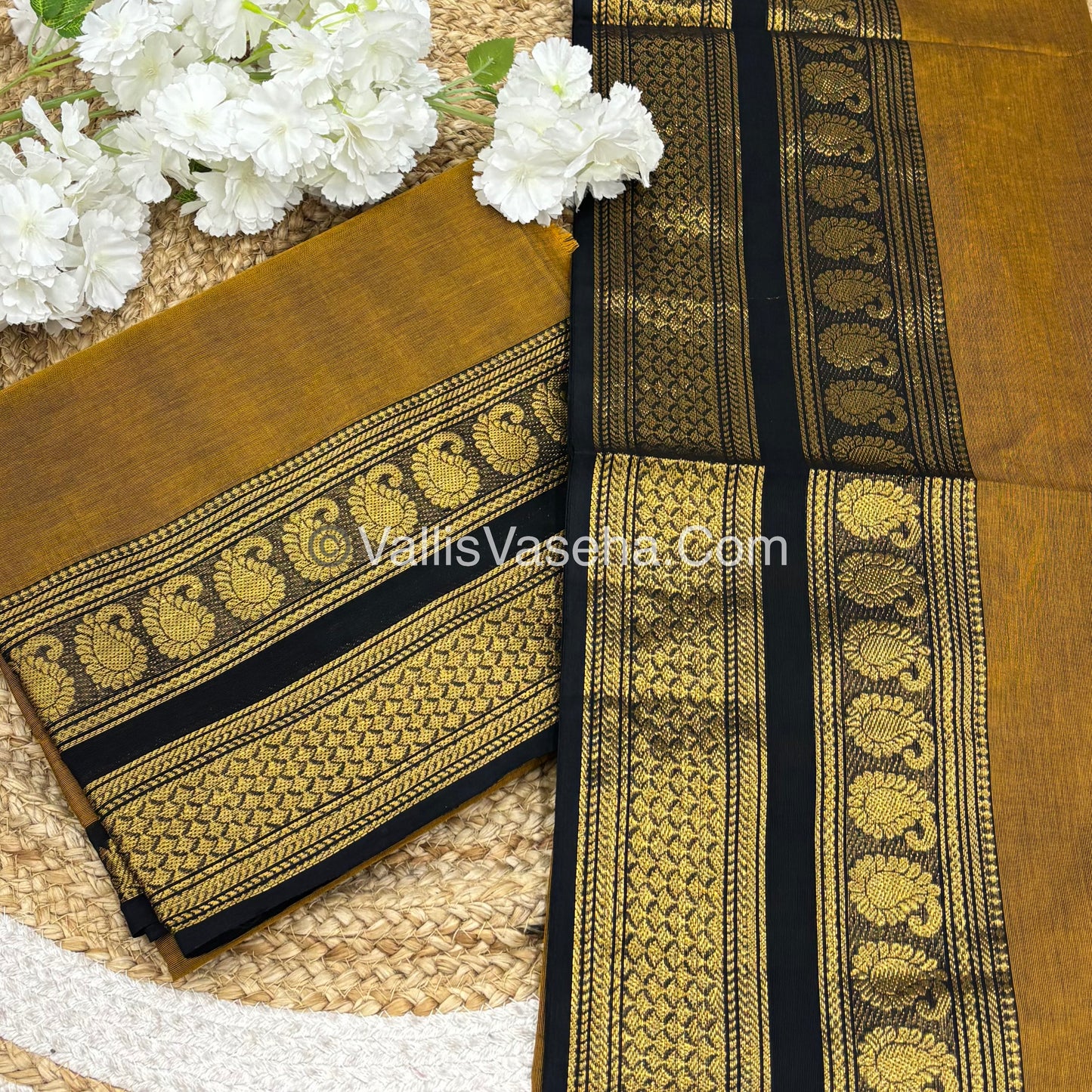 Unstitched Salwar Material -Kanchi Cotton - 2PCS Set - Mustard with Black  - VVUKM003