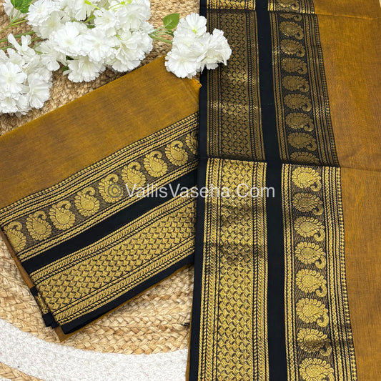 Unstitched Salwar Material -Kanchi Cotton - 2PCS Set - Mustard with Black  - VVUKM003