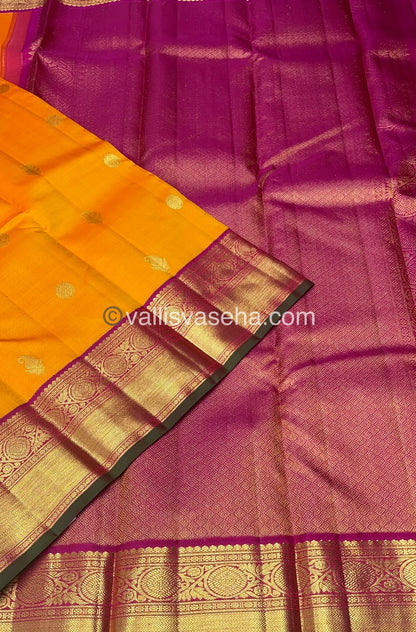 Pure Kanchipuram Silk Saree - Orangish Yellow & Pink Shade - VVPS010
