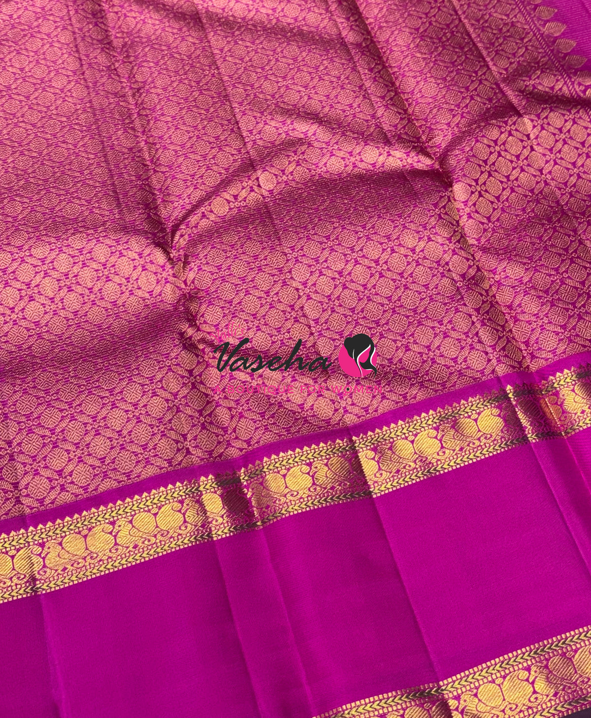 Pure Kanchipuram Silk Saree - Vairavoosi Design  - Purplish Pink & Pink Combo - VVPS014