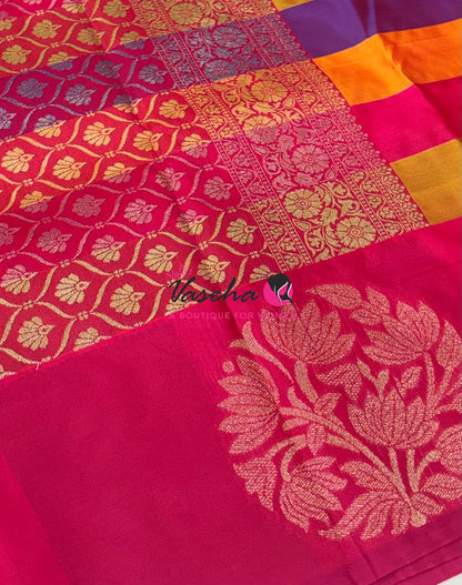 Semi Soft Silk  - Madras Checks Pattern - Pink Shade  - VVSSS042