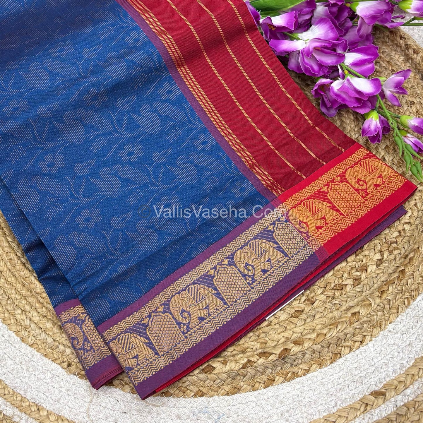 Semi Silk Cotton Saree - Dark Ramar Blue With Reddish Maroon Shade - VVSSC007