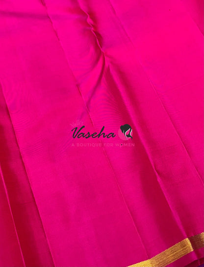 Pure Kanchipuram Silk Saree - Peacock Blue with Pink - VVPS077
