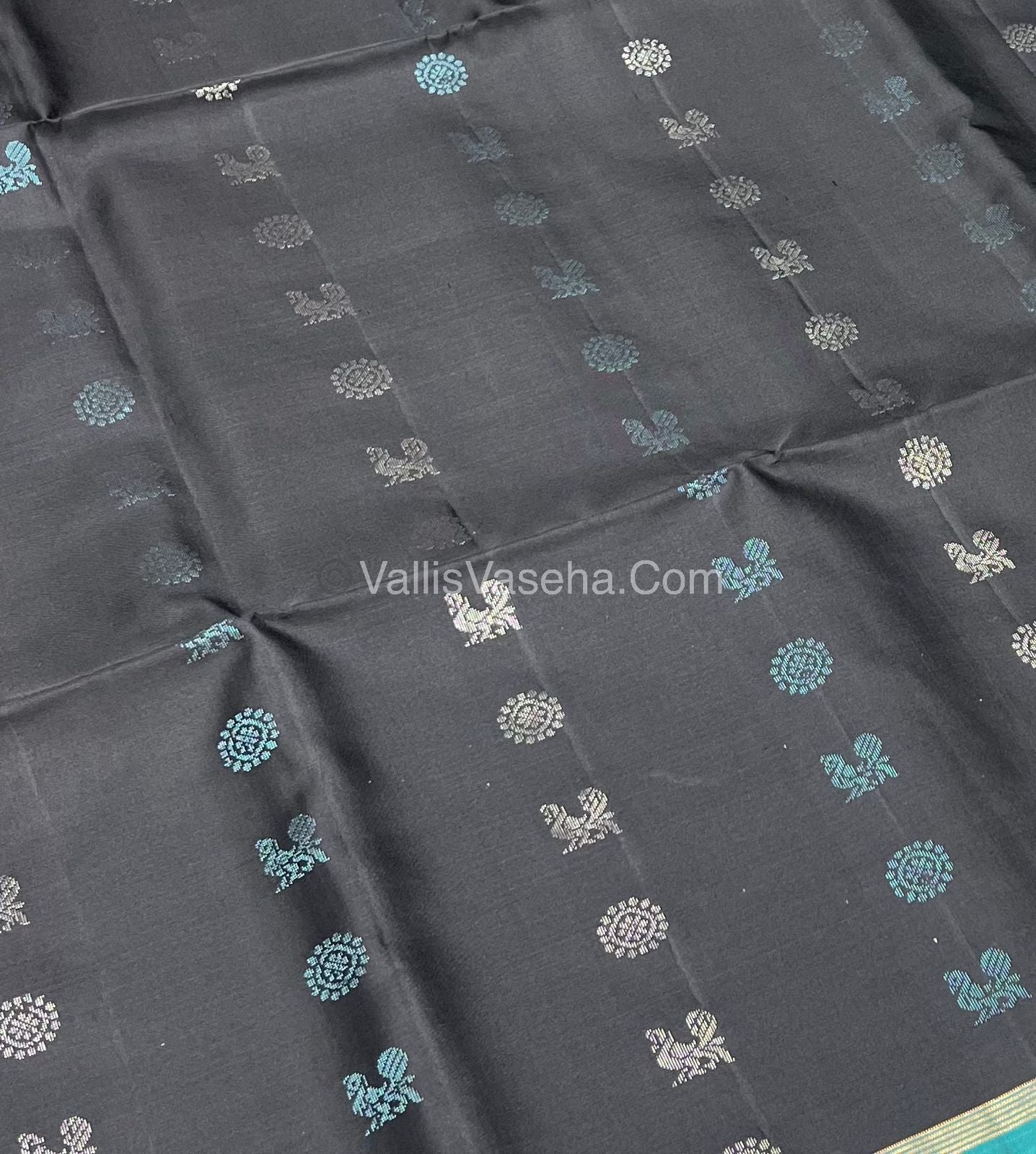 Pure Soft Silk Saree  - Black & Blue Combo  - VVPSS055