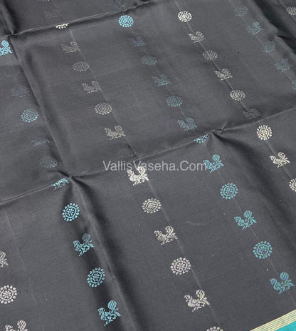 Pure Soft Silk Saree  - Black & Blue Combo  - VVPSS055