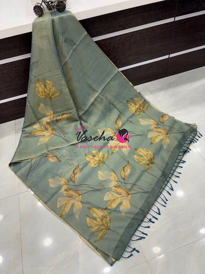 Linen Tissue Saree - Light Grey Shade - VVLTS006