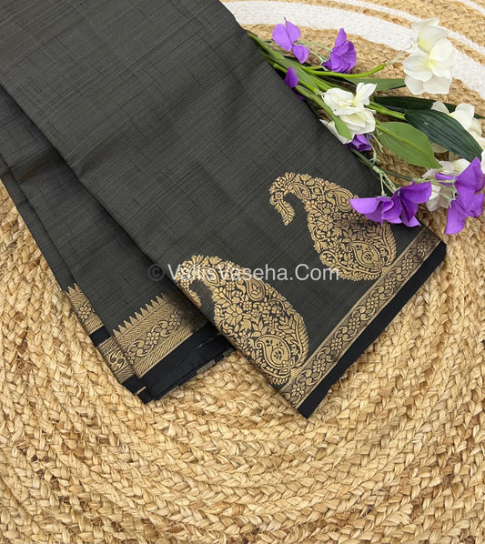 Semi Tussar Silk  - Black Shade - Small Mango Butta - VVSTS002