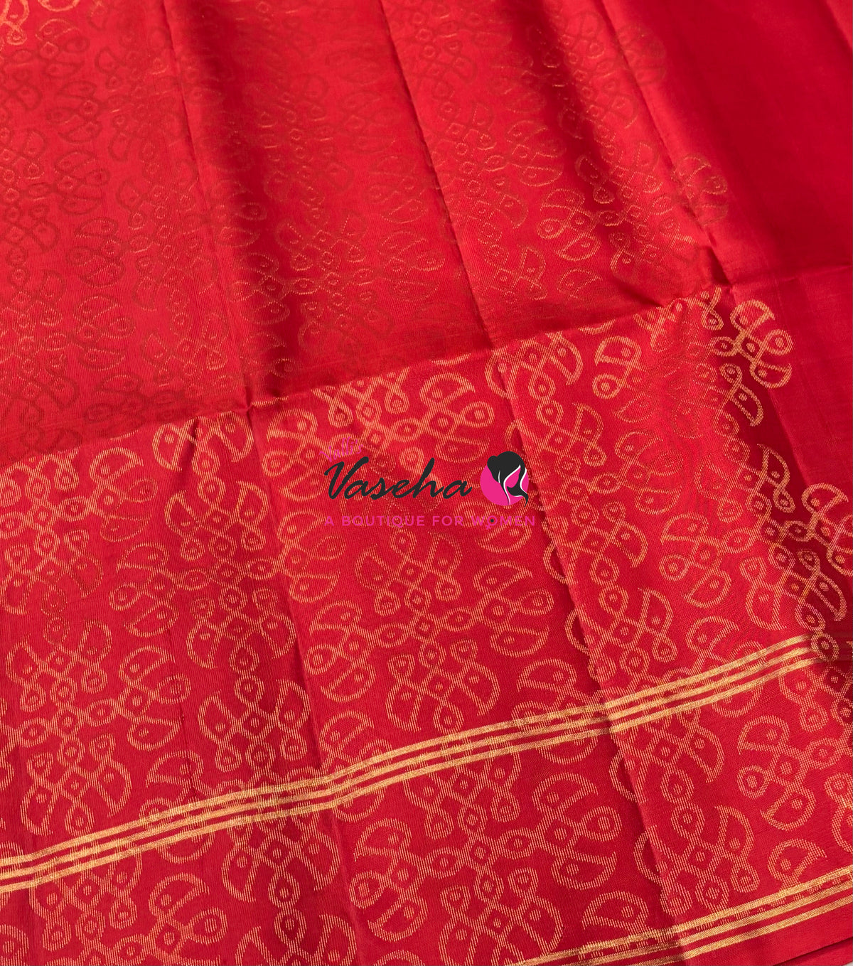 Pure Soft Silk Saree  - Kolam Weaving  - Creamish Gold & Red Combo - VVPSS160