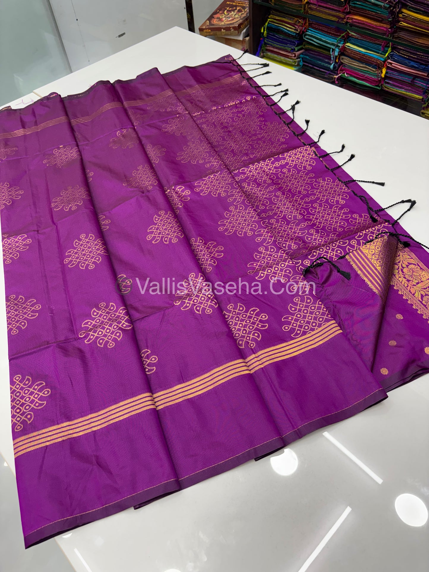 Semi Soft Silk - Kolam Design - Dark Purple Shade -VVSSS029
