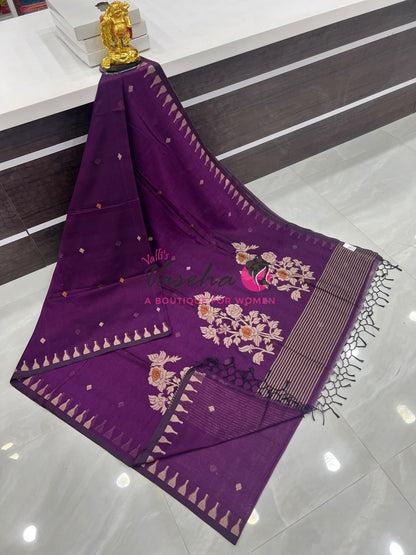 Bengal Kaddhi Cotton Saree | VVBKC001 |Purple Shade
