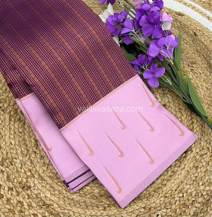 Kanchi Semi Silk - Wine with Baby Pink - VVKSS001