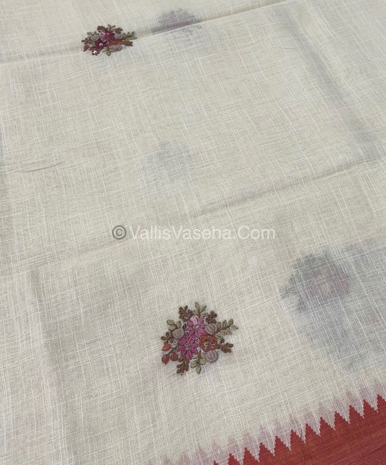 French Knot - Tissue Saree - Cream With Rust Orange Shade - VVLFN001