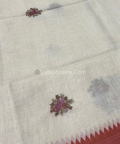 French Knot - Tissue Saree - Cream With Rust Orange Shade - VVLFN001
