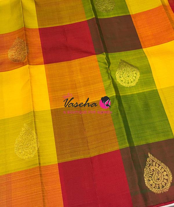 Pure Kanchipuram Silk Saree - Pazhum Pazhamum Checks - VVPS083