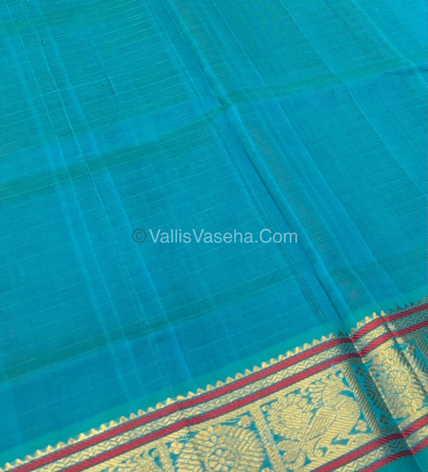 Pure Silk Cotton Saree - Red With Blue - Lakshadeepam Design - VVPLD001