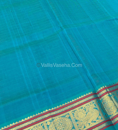 Pure Silk Cotton Saree - Red With Blue - Lakshadeepam Design - VVPLD001