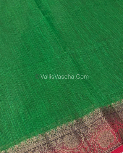 Bamboo Silk Saree - Green With Red Shade - VVBSS007
