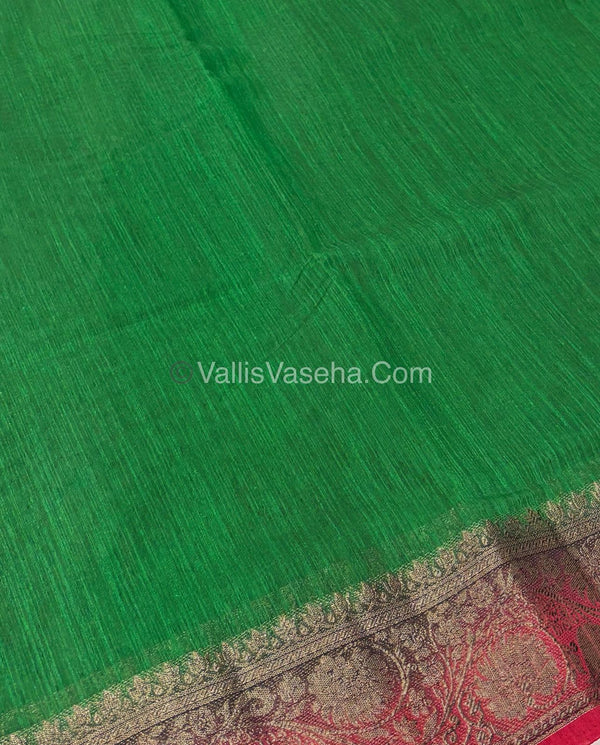 Bamboo Silk Saree - Green With Red Shade - VVBSS007